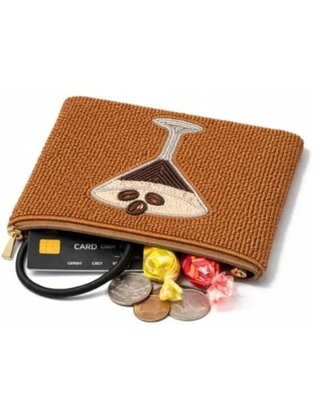 Chic Beaded Coin Purse | Zipper Pouch Wallet for Cash & Change | Espresso